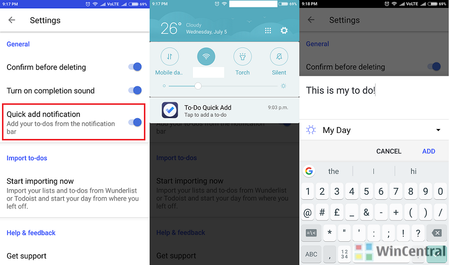 Quick add notification-Microsoft To-Do Android