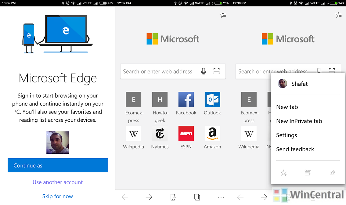Microsoft Edge on Android preview