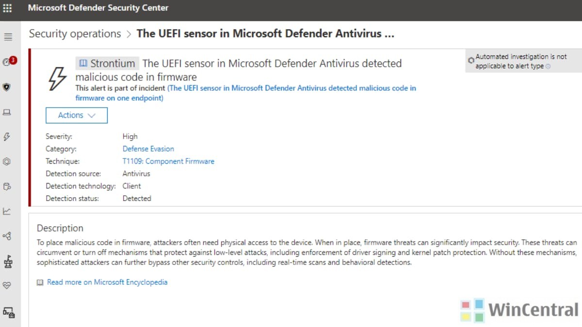 Microsoft Defender ATP UEFI Scanner Alert