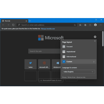 Custom background on Microsoft Edge browser