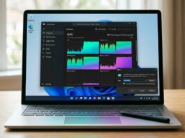 Microsoft gave Windows 11 Task Manager a Major AI Upgrade, Refreshed Run Dialog & File Explorer Fixes A Microsoft Surface laptop displaying the Windows 11 experimental interface, featuring the updated Task Manager with dedicated NPU performance graphs for AI monitoring and the newly refreshed, modern Run dialog box.